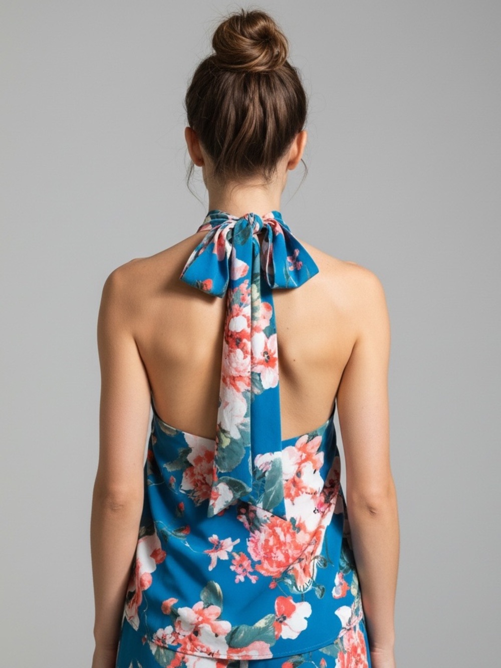 New York & Company Teal Floral Halter Backless Dress